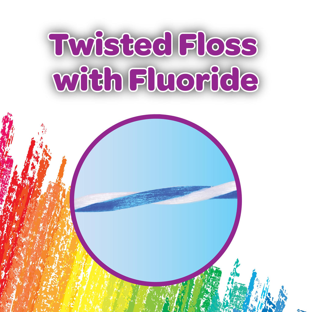 GUM Crayola Twistables Kids Flossers with Fluoride, Designed for Little Hands, Three Fun Fruit Flavors, Easy-to-Use Dental Floss Picks for Children Ages 3+, 90 Count (Pack of 4)