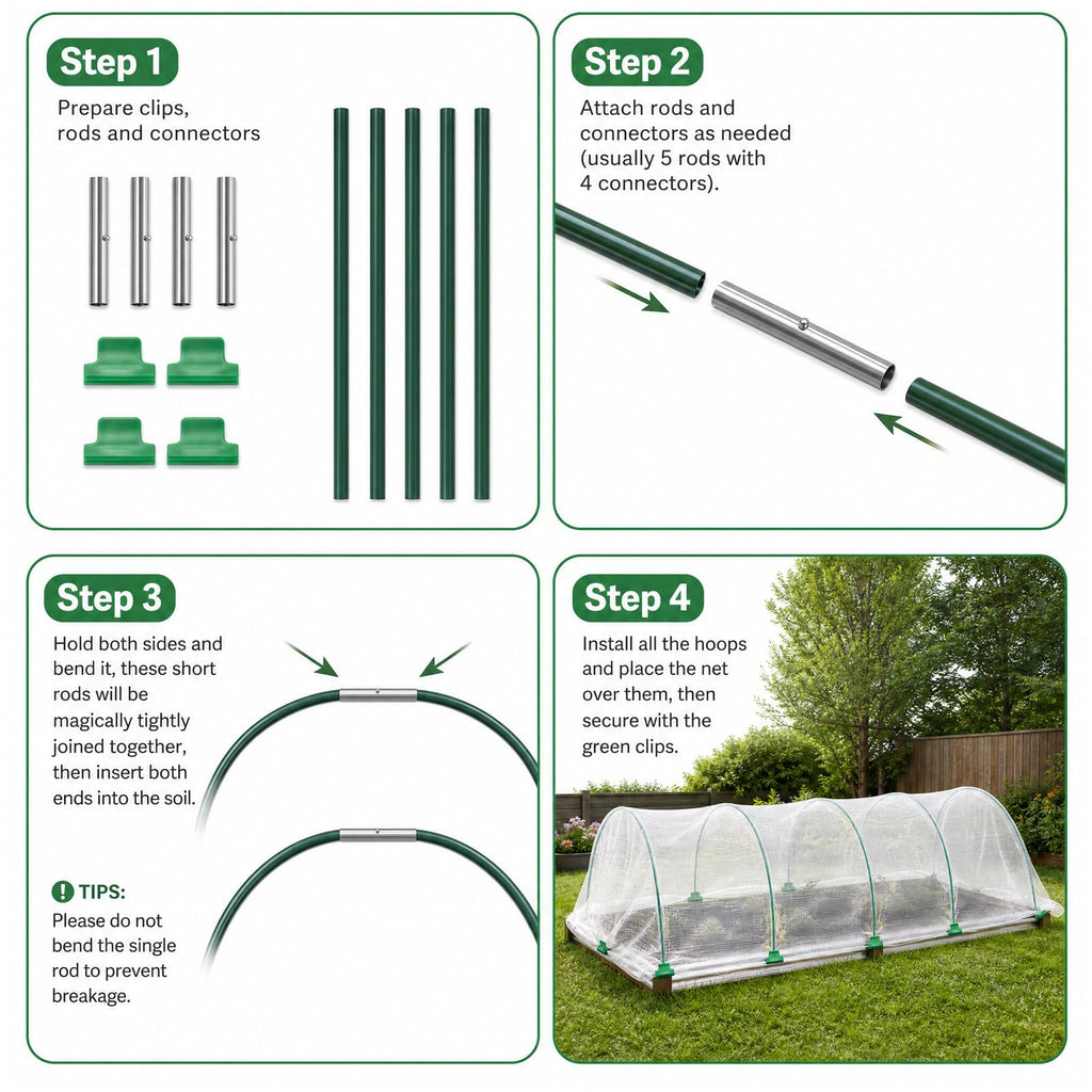 10×20 FT Ultra Fine Garden Mesh Netting with 36PCS Fiberglass Hoops, Reusable Raised Garden Bed Cover for Vegetables Fruits, Outdoor Garden Netting Kits for Greenhouse