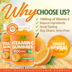 Vitamin C Gummies 1000mg – Chewable Multivitamin for Adults & Kids with Zinc for Immune & Collagen Support – Maximum Strength, Natural Orange Flavor – Gluten Free, Non-GMO, Vegetarian – 60 Gummies
