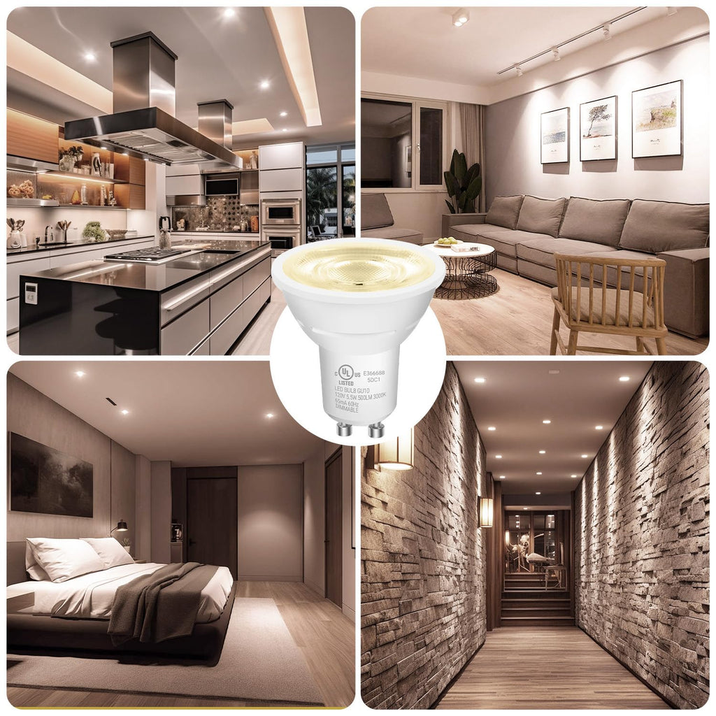 DAYBETTER GU10 LED Light Bulbs, Dimmable GU10 Bulb Replacement for Track Lighting, 5.5w Equivalent 50W, 500 LM Soft White 3000K, MR16 LED Bulb for Kitchen, Range Hood, Living Room, 6 Pack