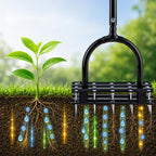 Furfrolic Lawn Aerator - 2-in-1 Manual Aerator with Automatic Dirt and Leaf Clean, Heavy-Duty Reinforced 15 Spikes & Ergonomic T-Handle for Lawn Maintenance, Garden Care, Yard Work (Black)