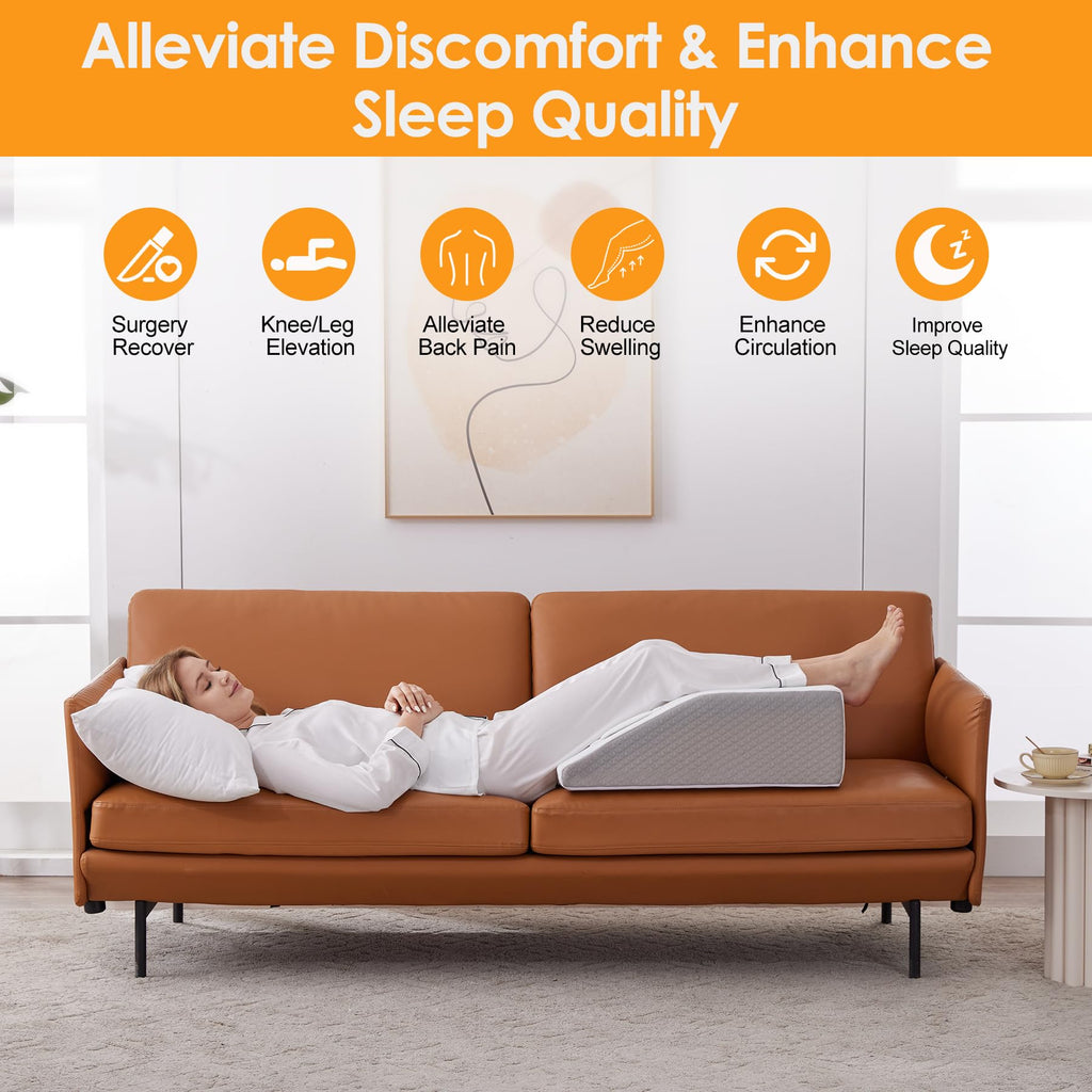Ruqmuis Leg Elevation Pillow for After Surgery, 8inch Foam Leg Elevating Pillow for Swelling and Blood Circulation, Leg Wedge Pillow for Sleeping, Knee Pillow for Knee Hip Ankle Pain Relief, White