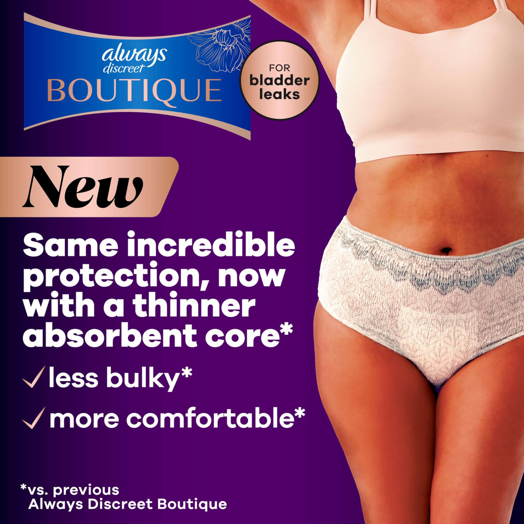 Always Discreet Boutique Incontinence and Postpartum Underwear for Women, Maximum Protection, Small/Medium, Rosy, 12 Count (Pack of 3)