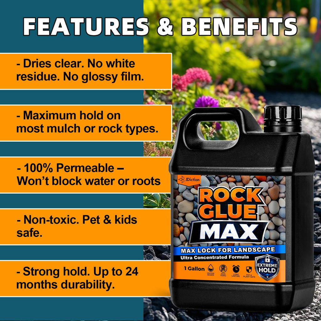 JDicton Rock Glue for Landscaping 2 Gallon - Concentrated Mulch Binder for Landscaping for Pea Gravel, Pebble & Stone, Landscape Glue for Patio & Driveway, 100% Permeable, Pet Safe, Last 2 Years