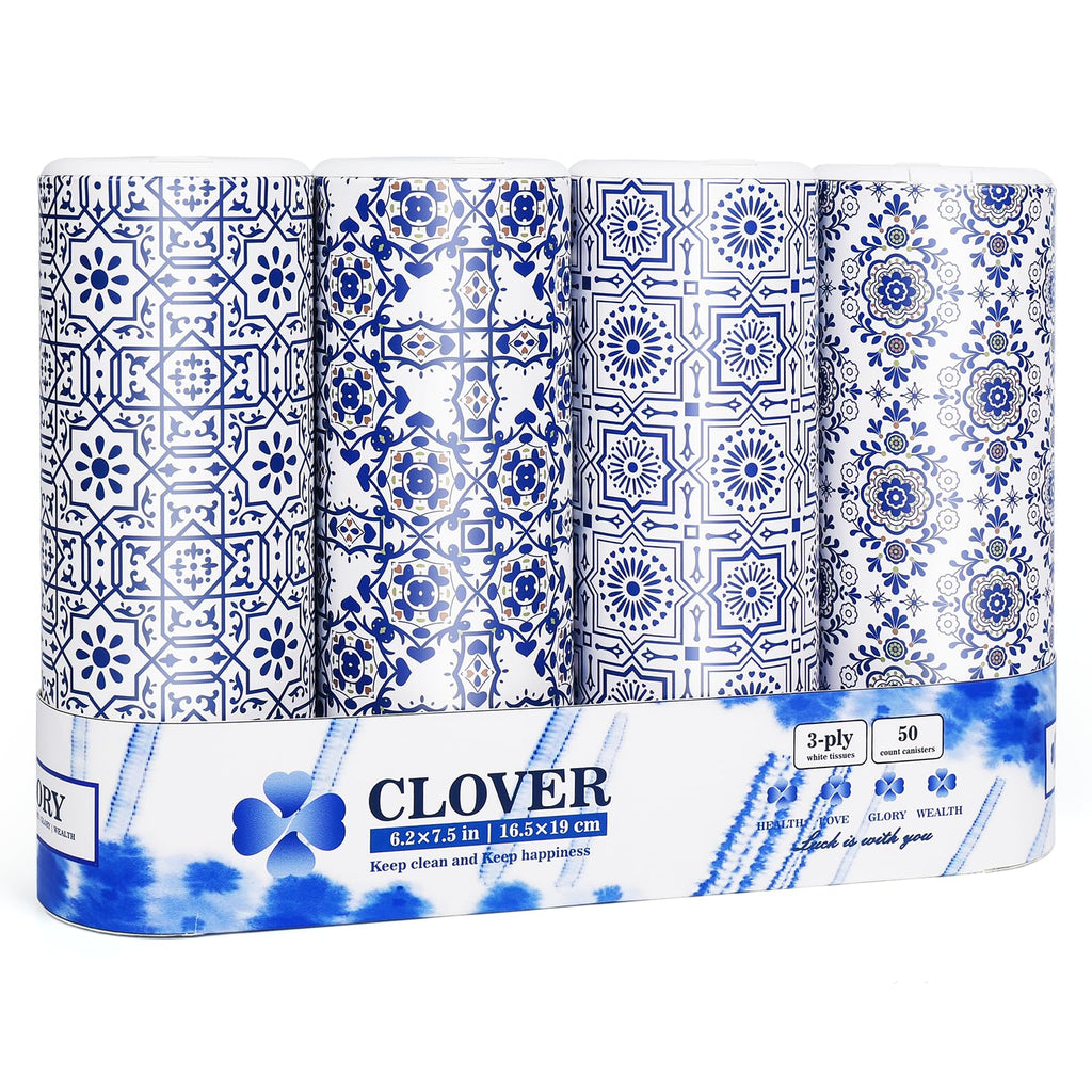 CLOVER Car Tissue Holder with Facial Tissues Bulk,4 Tubes Lotion, Travel Tissues for Cup Holder, Car tissues Cylinder with Gift Wrapping(3-ply,200 Sheets)