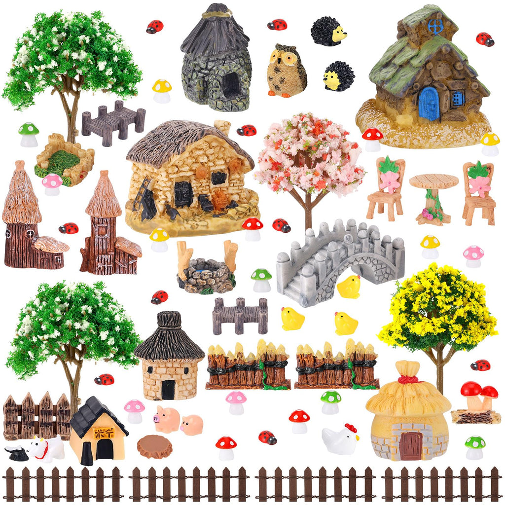 HIYZI 60 PCS Mini Fairy Garden Accessories Kit Miniature House Decor