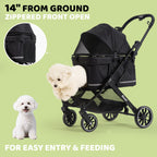 Kicari All-Terrain Dog Stroller for Small to Medium Dogs, Pet Stroller for Dogs & Cats Outdoor Walks, One-Hand Easy Fold, Double-Layer Anti-UV & Waterproof Canopy & Breathable Mesh, Samurai Black