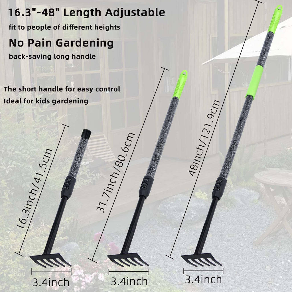KLDOLLAR Hand Rake, Adjustable Handle Garden Small Rake Garden Tool