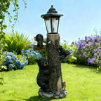 Oritty 19 Inches Bear Statue Welcome Sign Garden Statue with Solar Lights