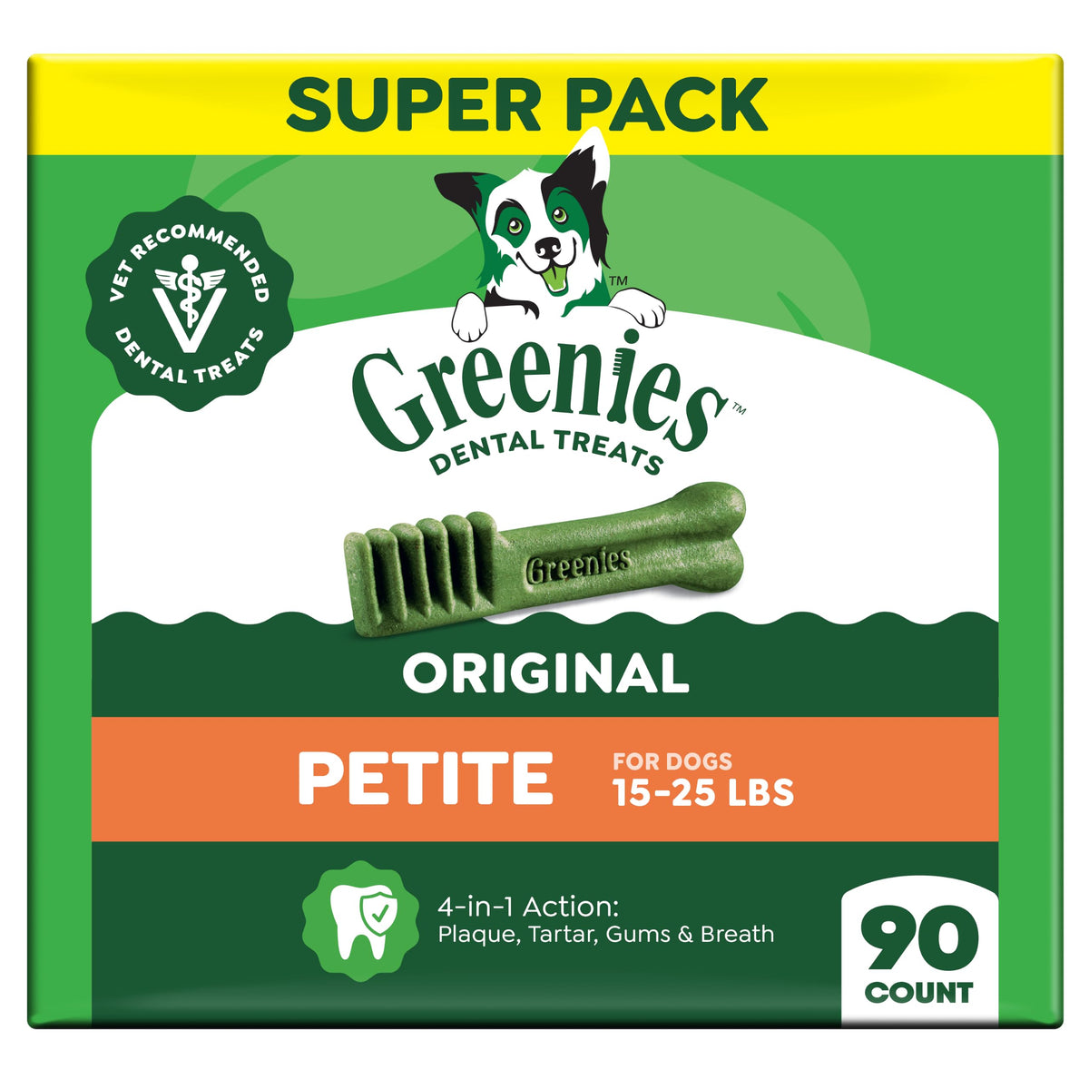 Greenies Petite Natural Dental Dog Treats, Original Flavor, 90 Count