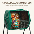 Werph 43 Gal Dual Chamber Compost Bin Tumbler for Backyard Garden, Green