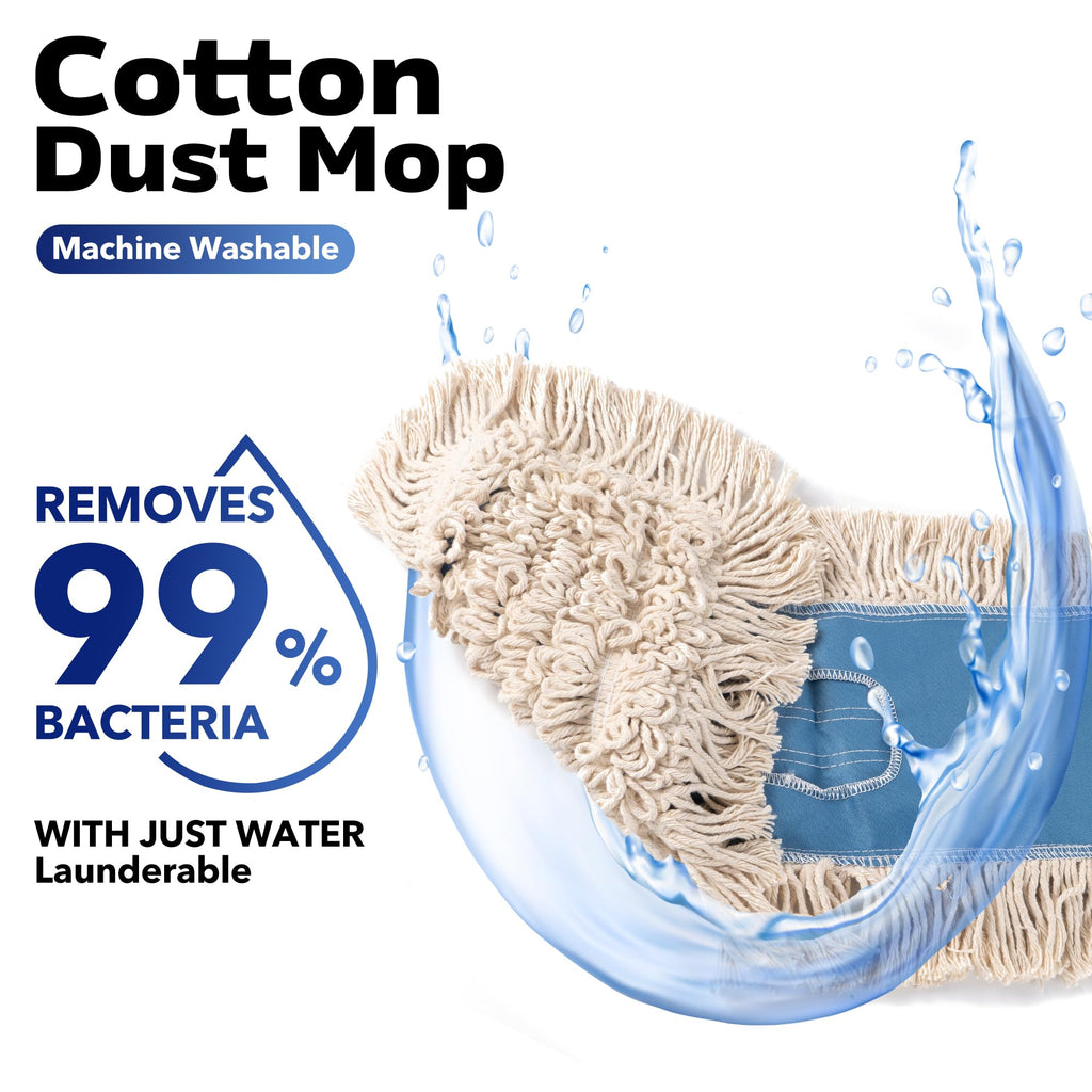 Matthew Cleaning 36'' Industrial Strength Cotton Dust Mop Refill Washable Replacement Heads for Residential & Commercial Use Fit Standard Dust Mop Frames, Hardwood, Concrete Floors Blue&White 6 Pack