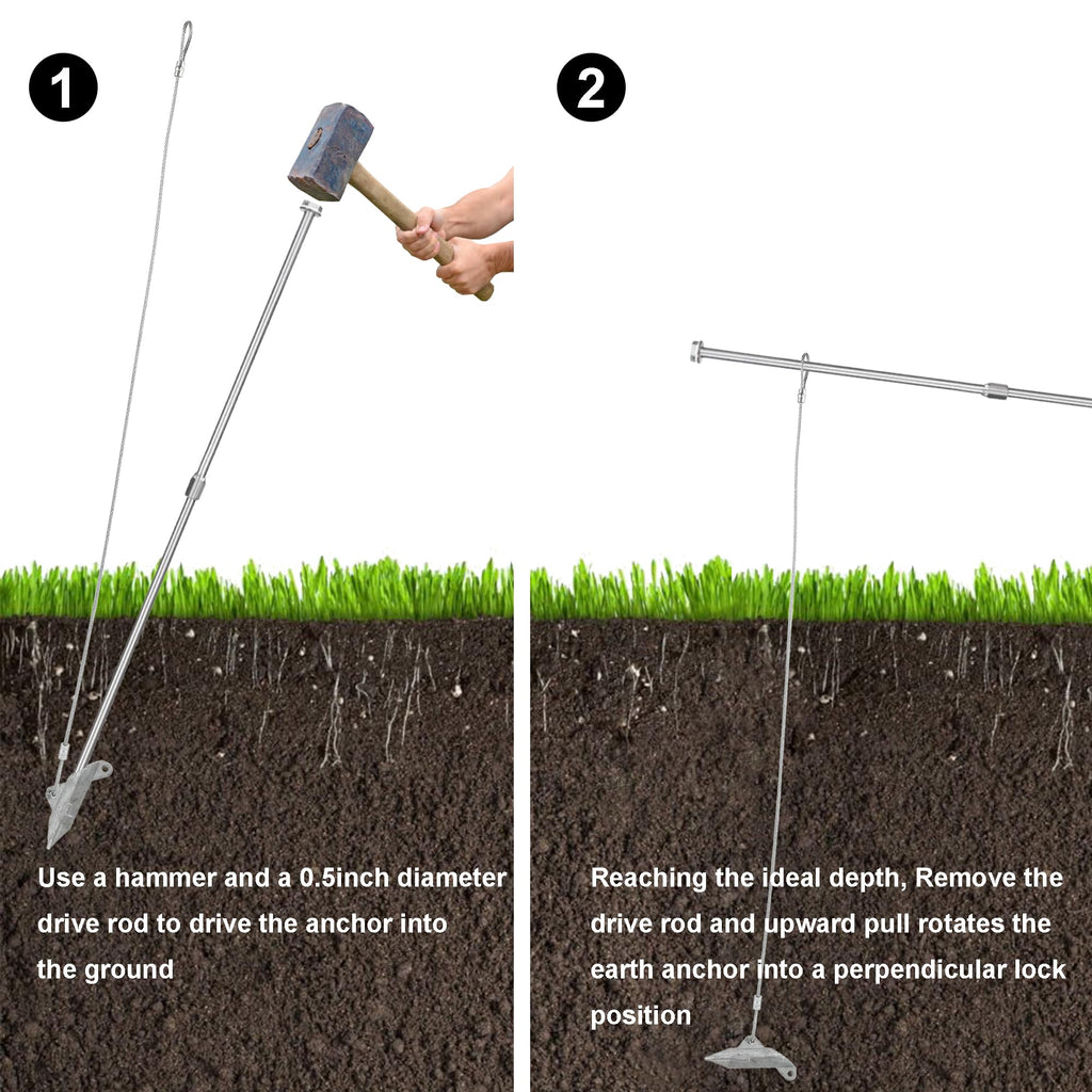 6 Pack Ground Earth Anchors with Drive Steel Stool, 30" Long x 1/8" Cable.