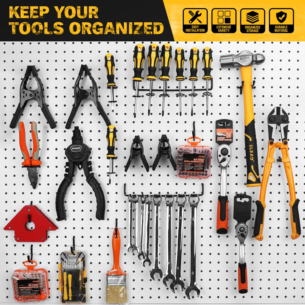 ELEAD 200-Piece Extra Thick Pegboard Hooks Set, 1/4" Heavy Duty Black Peg Board Organizer Accessories, Metal Pegboard Accessories with Pegs Lock, Peg Board Hooks for Hanging