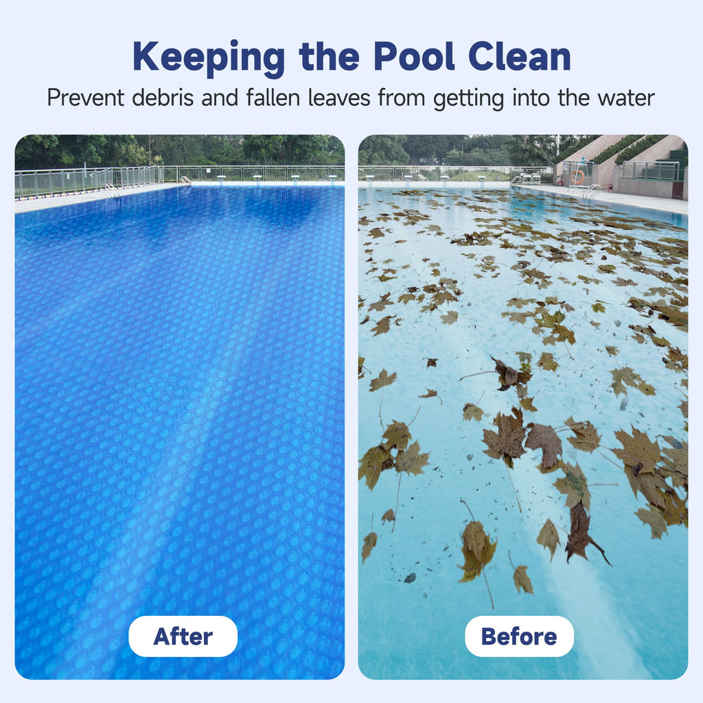 Pool Solar Cover, 12 x 24 ft Durable 16 mil Pool Covers for Inground & Above Ground Pools, Solar Pool Heater, Rectangle Solar Blanket with Bubbles, Blue