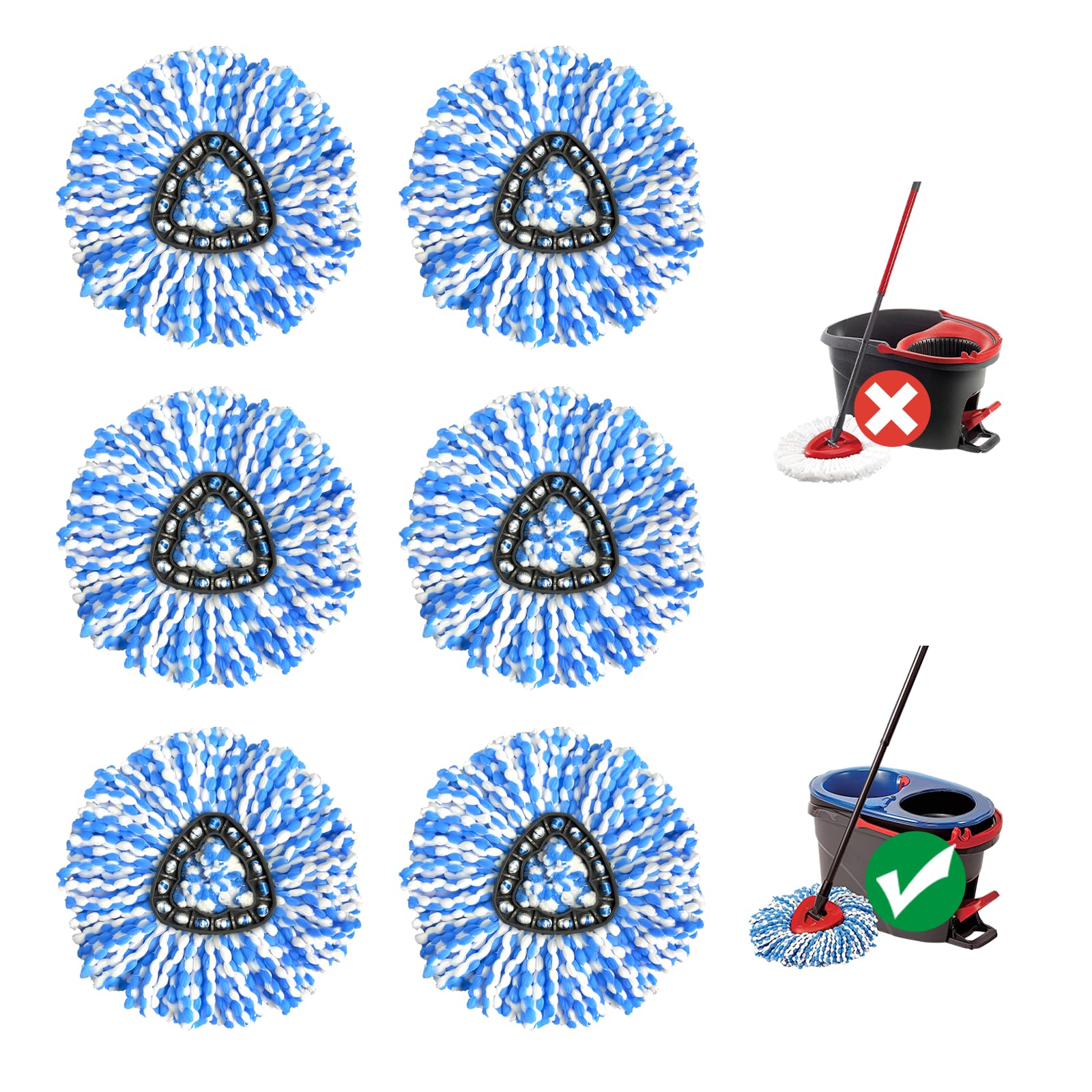 6 Pack Mop Replace Head, Mop Head Replacement, Microfiber, Machine Washable, Easy to Replace and Deep Cleaning, 313
