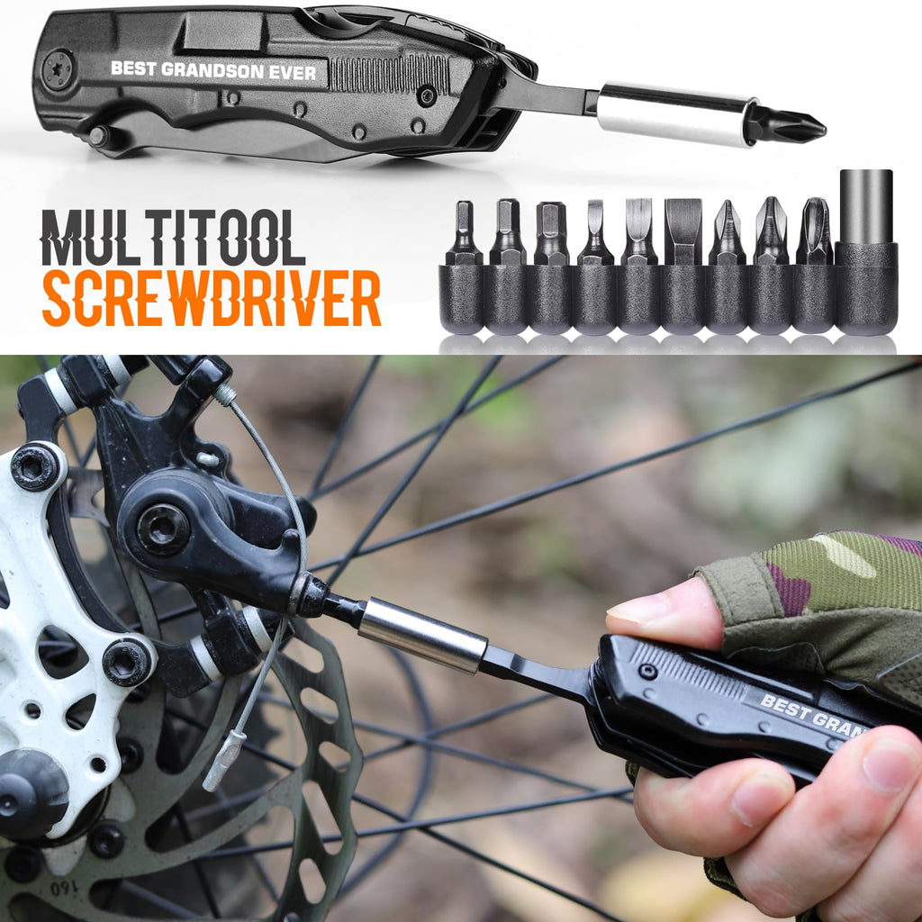 Grandson Gifts from Grandma, Multitool Knife, Grandson Gifts, Grandsons Christmas Practical Gift, Gift for Camping, Hiking, Fishing, 20 in 1 Multitool