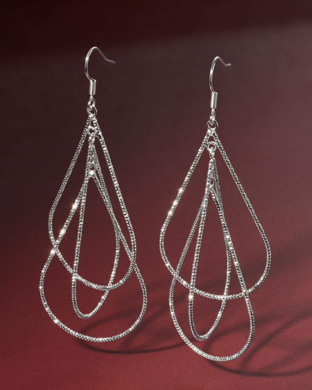 Milla Silver Dangle Earrings for Women, Sparkling Triple Teardrop