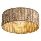 DARYEWO Handwoven Boho Rattan Ceiling Fan with Light,Flush Mount Caged Ceiling Fans with Lights and Remote Control,Low Profile Enclosed 6 Speeds Fandelier for Bedroom Living Dining Room,4-Light