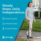HurryCane Freedom Edition Foldable Walking Cane With T Handle - Enhanced Mobility Support - Patented SteadiGrip Base - Adjustable Height - Lightweight Foldable Design - Black