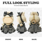 Clothes Compatible with LABUBU Doll – 4PCS Houndstooth lace Dress Set, 17cm Doll Clothes Designer Outfit for Urban Chic Theme, Classic Stylish Accessories for Labubu, No Doll (Houndstooth Rebel)