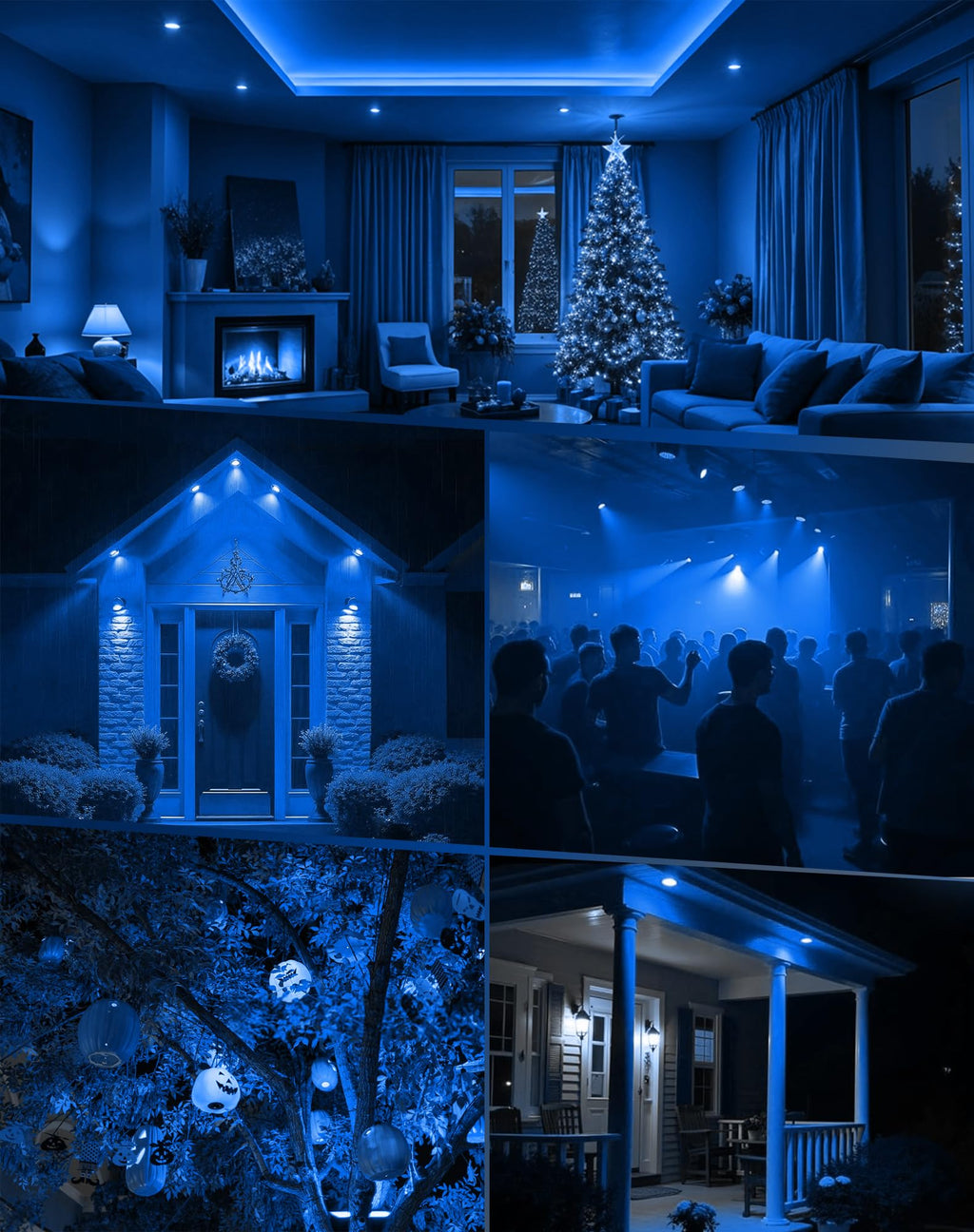 GOHDLAMP 6-Pack MR16 Blue LED Bulbs-Aquatic 5W 50W Halogen GU5.3 12V 38° Spot for Water Features, Moonlight, Parties & Indoor Ambiance