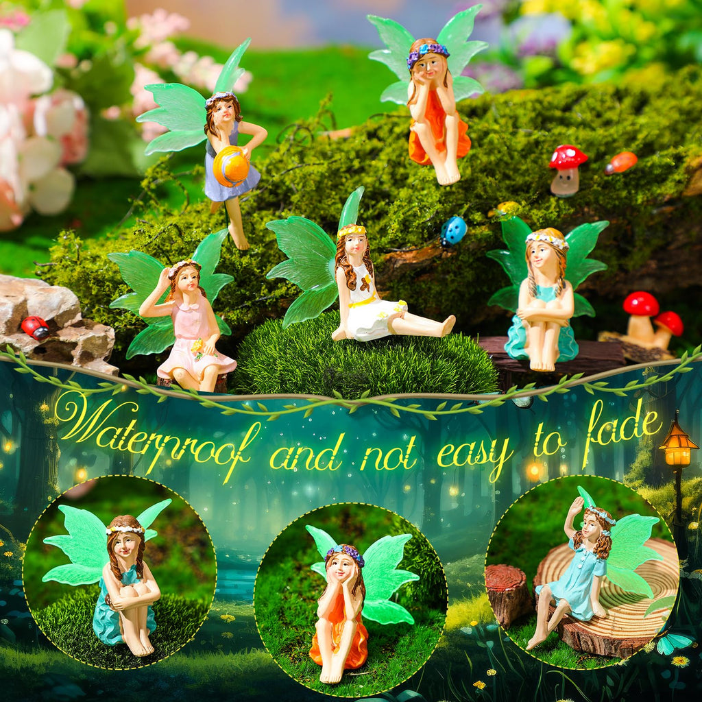 Suzile 11 Pcs Mini Fairies Figurines Miniature Fairy Resin Figurines with Luminous Wings Garden Accessories for Outdoor Yard Pot Plants and Mini Garden Lawn Decorations
