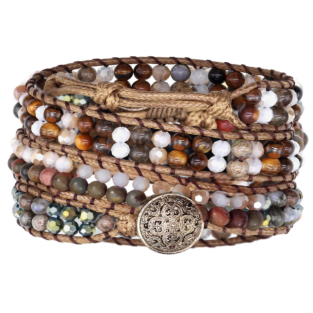 JR.DM Boho Beaded Bracelets for Women - Handmade Adjustable Crystal Natural Stone Bead Wrap Bracelets, Bohemian Jewelry Braided for Unique Birthday Gifts