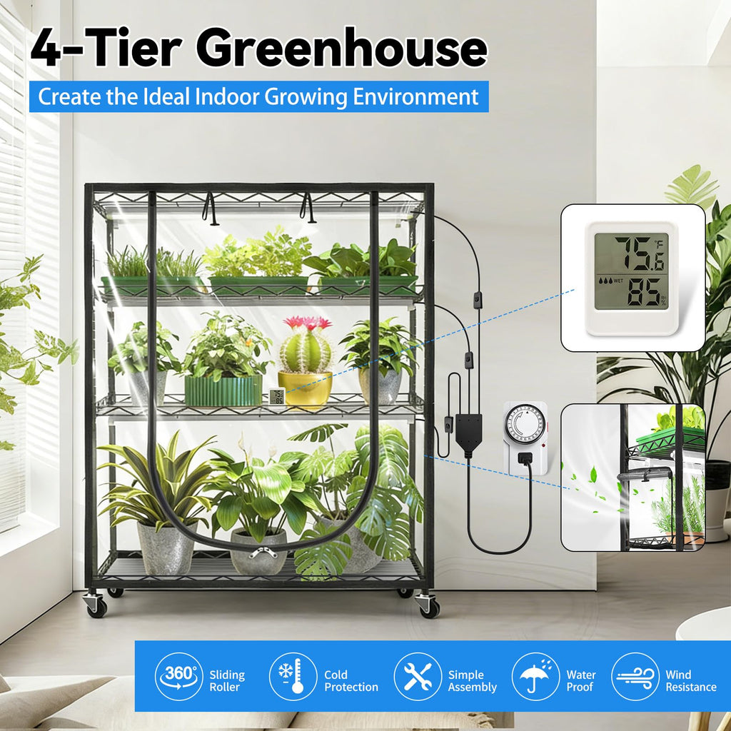 JESLED Indoor Greenhouse with Grow Light, 35.4x13.8x59IN