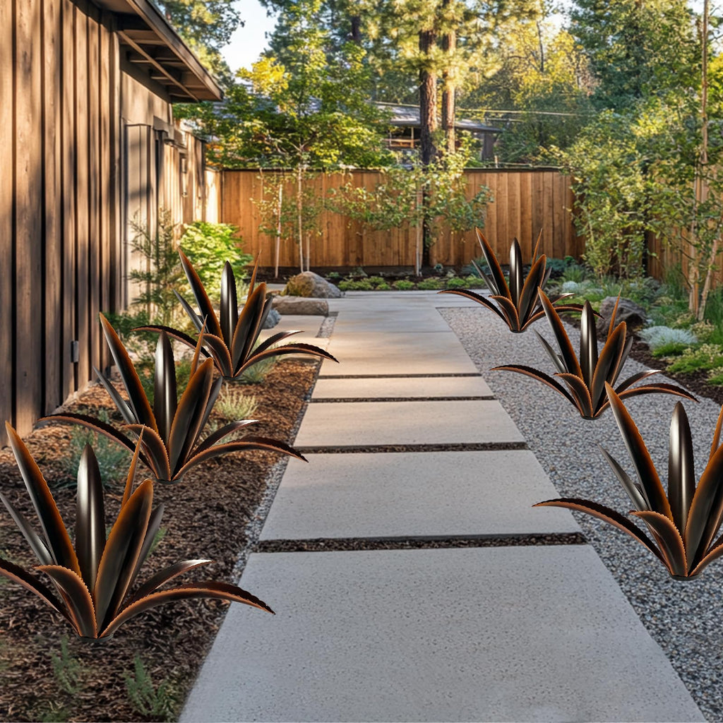 TOMBABY Enlarge Thickened Wind Resistant Metal Agave Garden Art Country Garden Sculpture Statue Outdoor Decoration Agave Metal Plant Courtyard Lawn Ornament Gift (1, 12 Leaves Black)