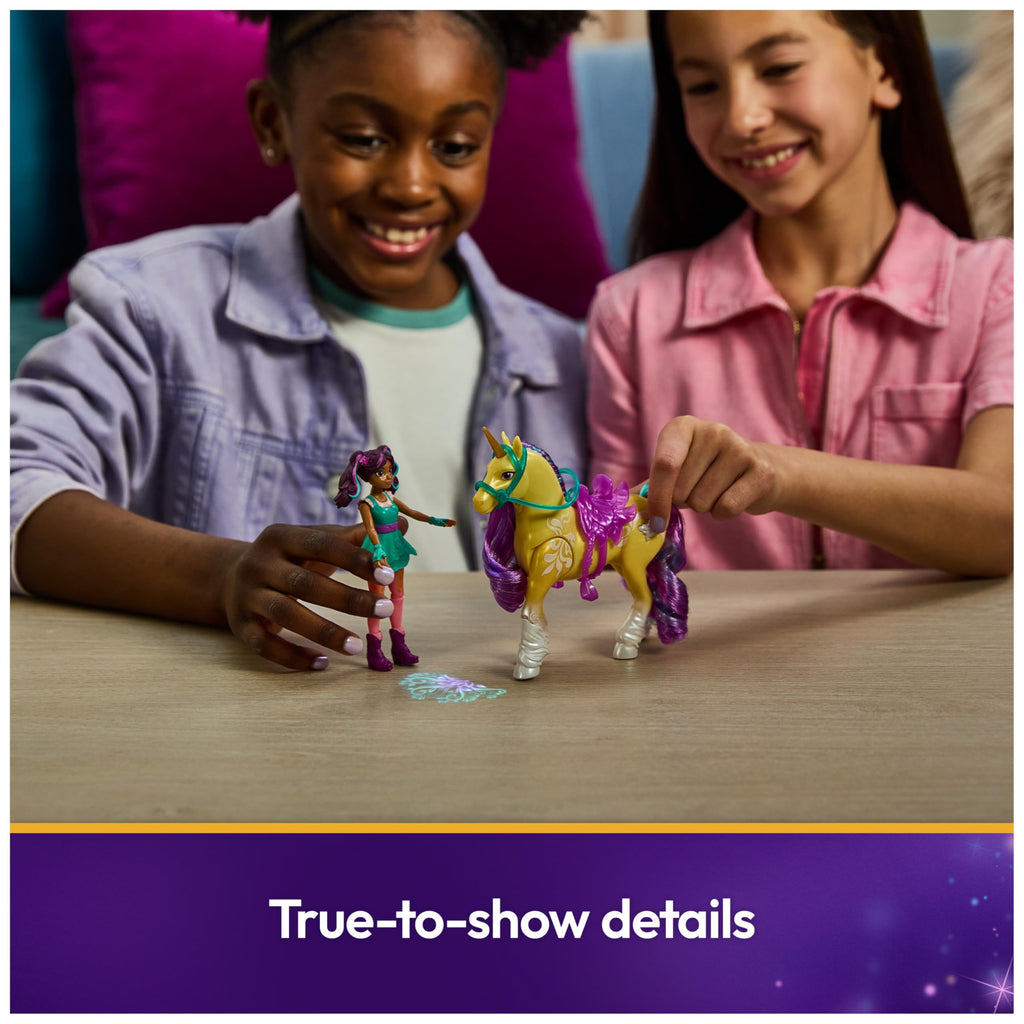 Unicorn Academy, Ava & Plant Magic Leaf with Light-up Effect, 2 Riding Accessories, Dolls & Unicorn Toys for Girls Ages 4 and up