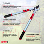 TABOR TOOLS GG21A Extendable Bypass Lopper with Compound Action, 27-40 Inch Telescopic Tree Trimmer & Branch Cutter, Long Reach Tree Pruner with 1 1/2 Inch Cut Capacity, Makes Clean Neat Cuts