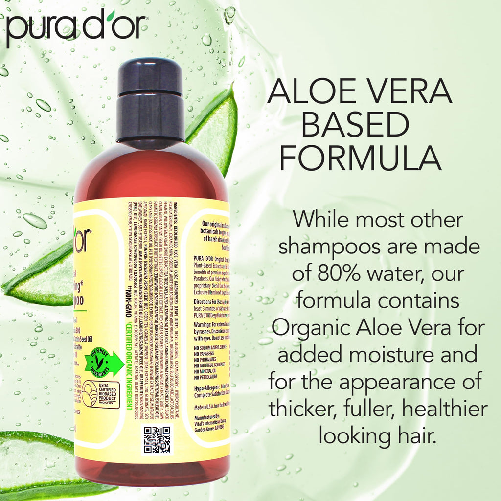 PURA D'OR Original Gold Label Anti-Thinning Shampoo – CLINICALLY TESTED Botanical Formula – Biotin & Argan Oil – Sulfate-Free Strengthening & Volumizing for Fuller-Looking Hair, Men & Women, 16 fl oz