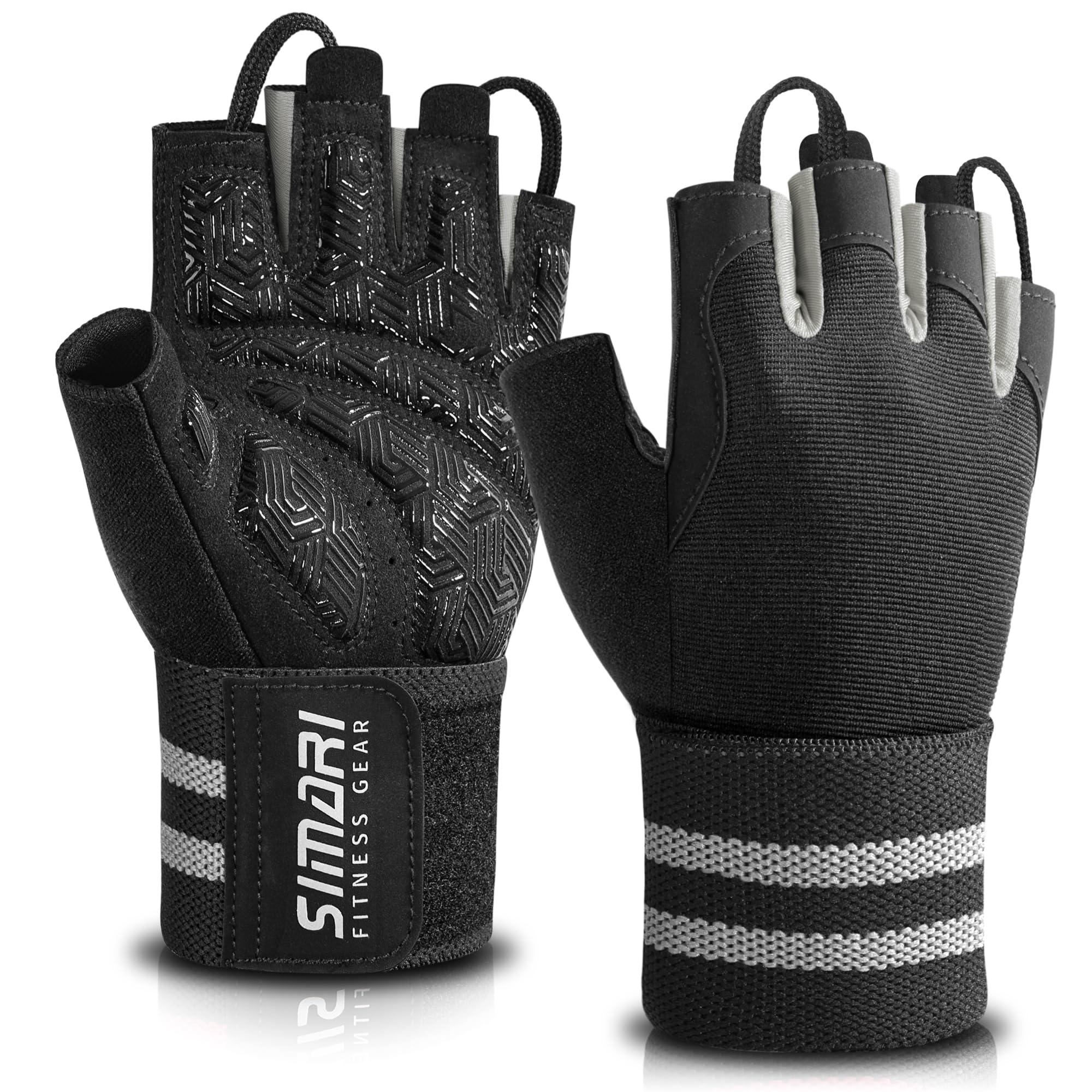 SIMARI Wrist Support Workout Gloves for Men & Women, Weight Lifting Gloves with Padded, Grip, Full Palm Protection, Gift for Gym Exercise, Cycling, Weightlifting Training, Fitness, Black Gray, Size L