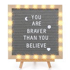 Changeable Felt Letter Board with LED Lights - 10��10" Message Custom Signs & Wood Stand & 450 Letters, Poster Board for Christmas/Pregnancy/Baby Announcement/Classroom Wall Decor Gifts, Grey