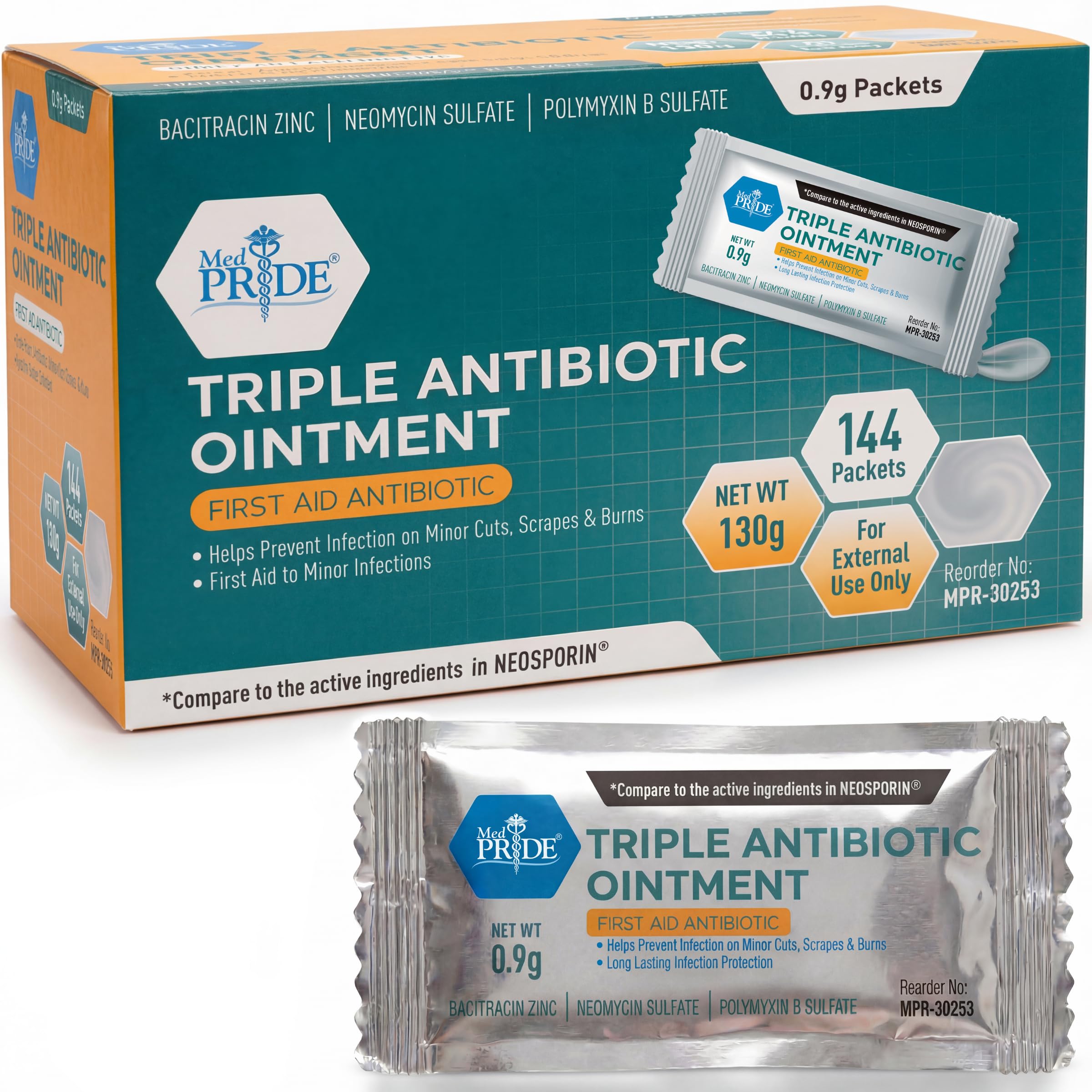 MED PRIDE Triple Antibiotic Ointment Packets, First Aid Cream, 144-Count