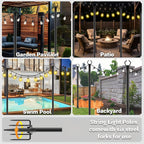 NSHWFW 10 Pack 10 ft Heavy Duty Metal String Light Poles Adjustable Outdoor Lighting Stand for Patio,Backyard,Garden,Party & Wedding Rustproof & Sturdy with Hooks