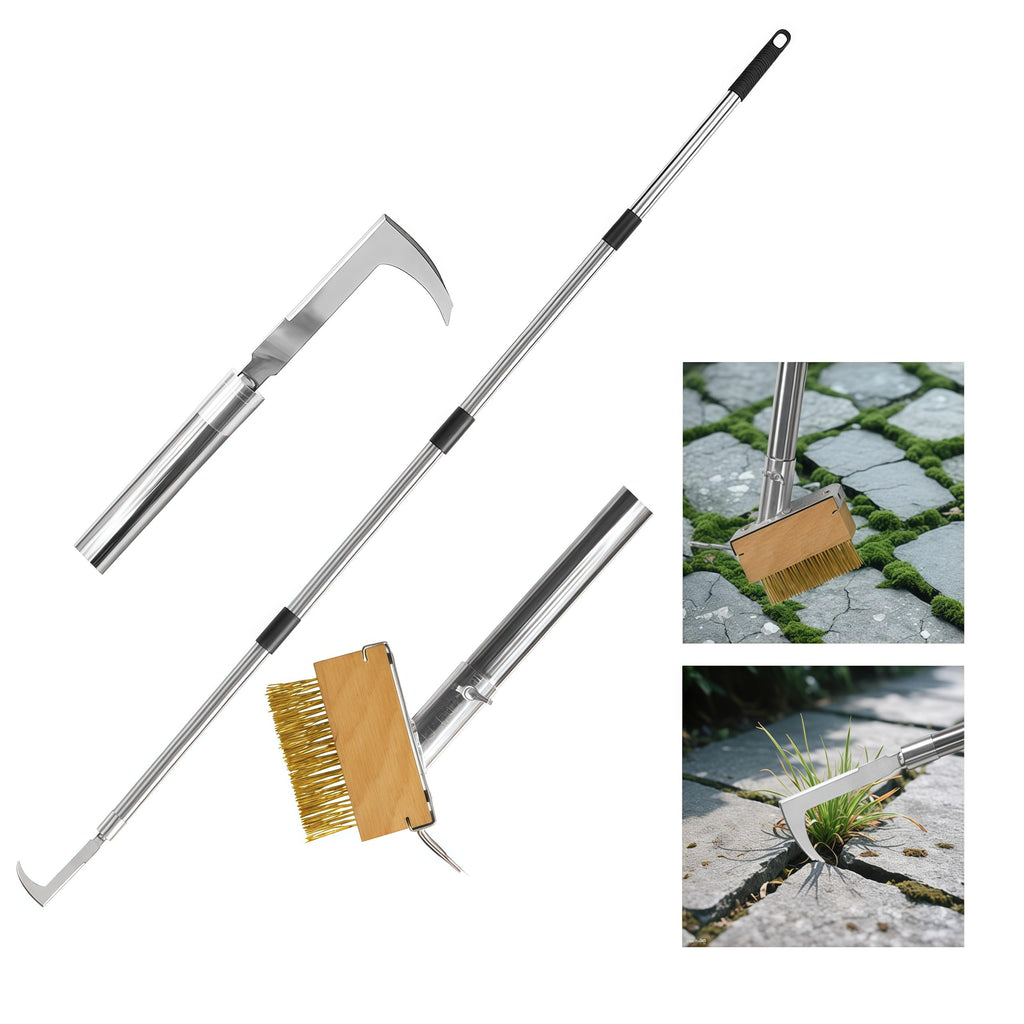 2-in-1 Crack Weeder, Telescopic Stainless Steel Weed Puller Moss Remover