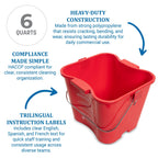 San Jamar Kleen-Pail Pro, Bucket with Handle for Cleaning Products in Commercial and Home Setting, 6 Qts, 12 Count, Red