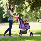 LEMY Pet Stroller,4 Wheels Dog Cat Stroller with Storage Basket&Cup Holder,Folding Dog Cat Cage Jogger Strollers for Small Medium Dogs Cats Travel,Purple