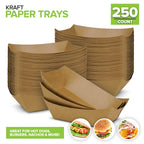 Stock Your Home [250 Pack] Extra Large Disposable Brown Kraft Paper Food Trays, 3-Lb Concession Tray, Serving Boats for Party Snacks, Taco Bar, Seafood, Nachos Plates