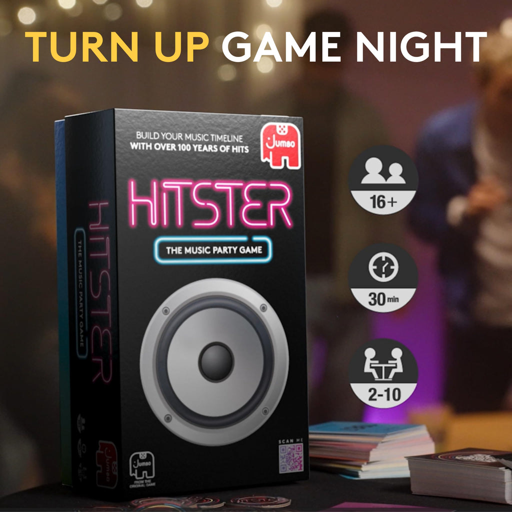 Jumbo Hitster - The Music Party Board Game, Card Game, Funny Music Quiz Game, 2-10 Players - 300 Plus Iconic Hits - Ideal for Game Nights for Adults and Families (US Edition)
