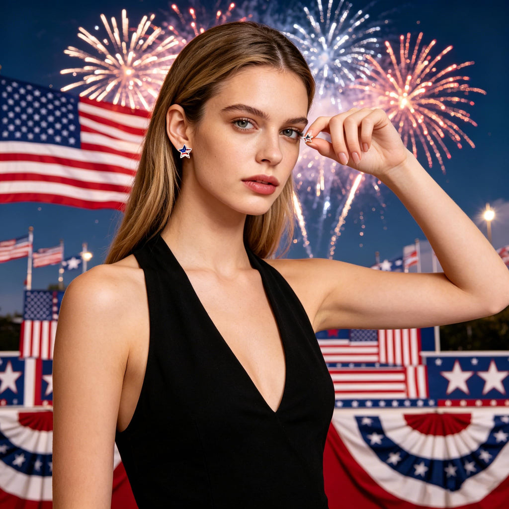 MALOYANVE 12 Pairs 4th of July Stud Earrings for Women Dainty Red Blue Star American Flag Butterfly USA Patriotic Studs Independence Memorial Day Earrings Party Favor Decor Accessory Jewelry Gifts (12 Pairs 4th of July Earrings)