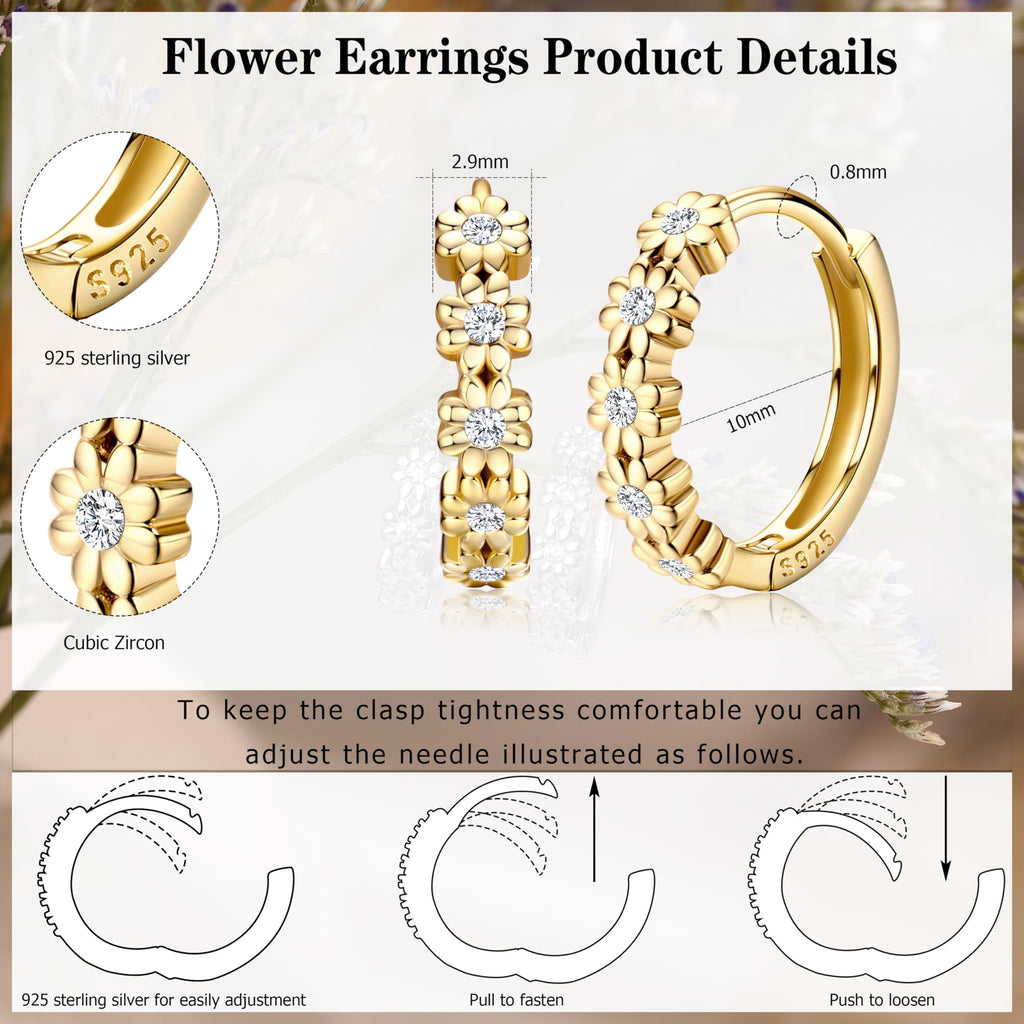 MILACOLATO Solid 925 Sterling Silver Daisy Hoop Earrings for Toddler Women