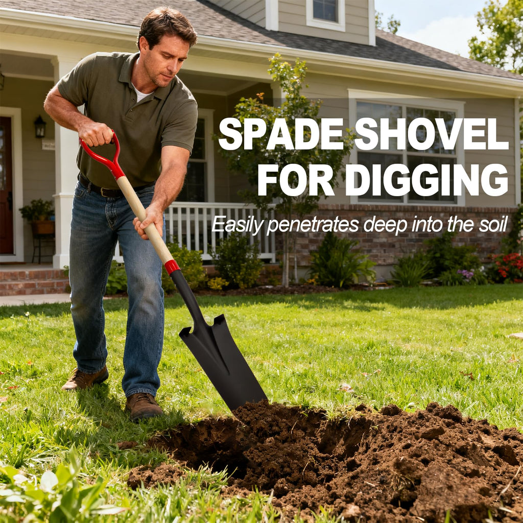Nohovu Spade Shovel for Digging, Heavy Duty Shovel with D-Handle, Trench Shovel for Gardening, 45 Inches