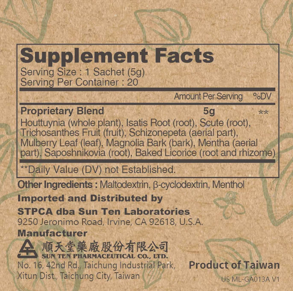 Sun Ten RespireAid™ All-Natural Lung Cleanse & Detox. Contains Natural Herbal Properties to Support Healthy Lung Function & Breathing. 100g (20 sachets); 5g per Sachet