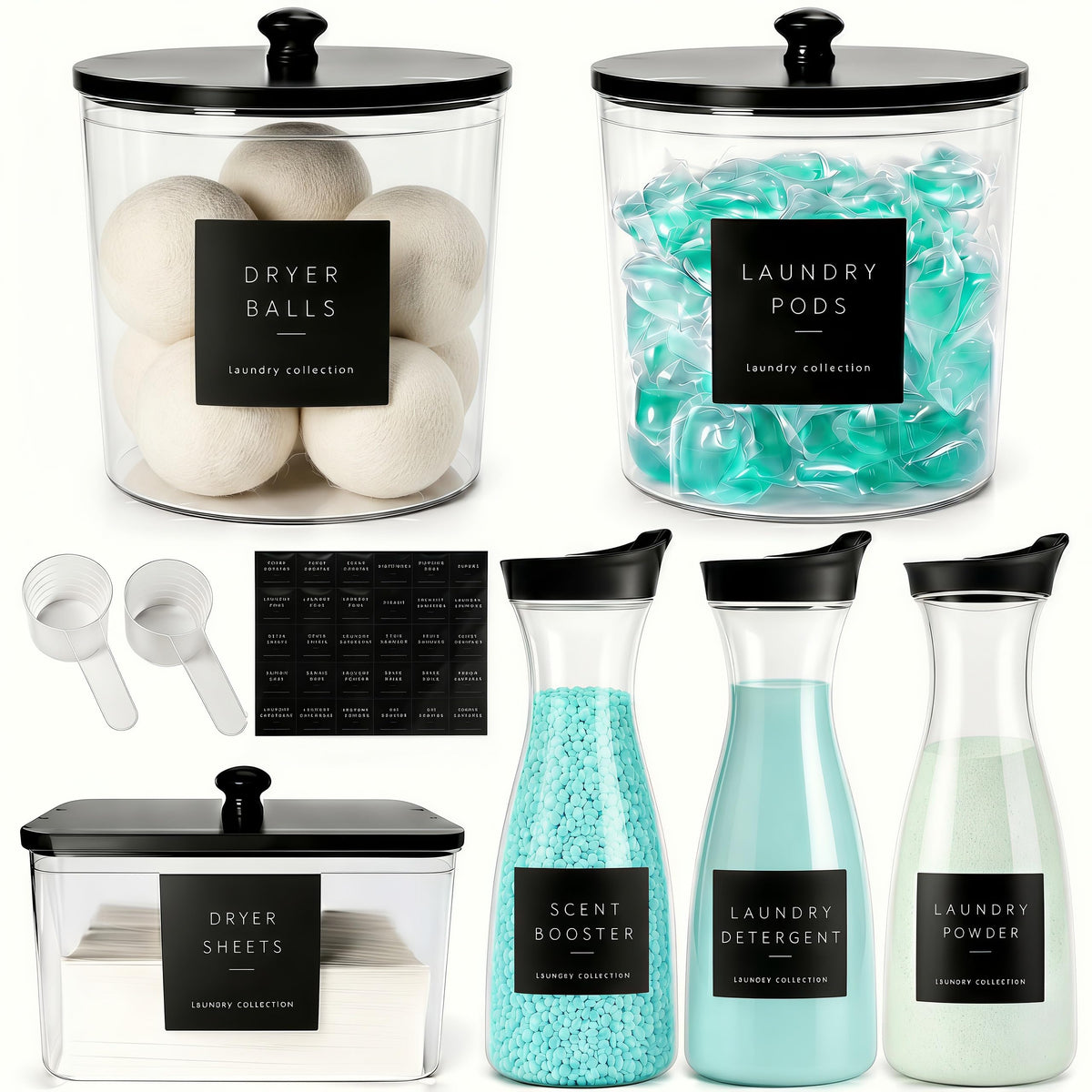 Laundry Room Organization Set, 3 Laundry Containers, 3 detergent dispenser