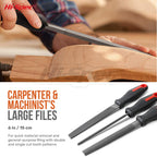 Hi-Spec 3pc Metal Hand File Tool Set Kit. Large Steel Files. Flat, Round & Half-Round for Crafts, Metal & Wood Work
