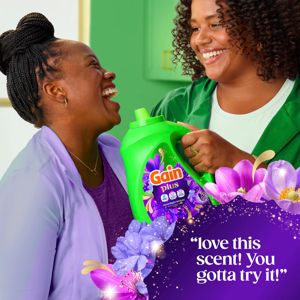 Gain Plus Liquid Laundry Detergent, Cleaner, Fresher, Now with Oxi, Moonlight Breeze Scent, 170 fl oz, 129 Loads