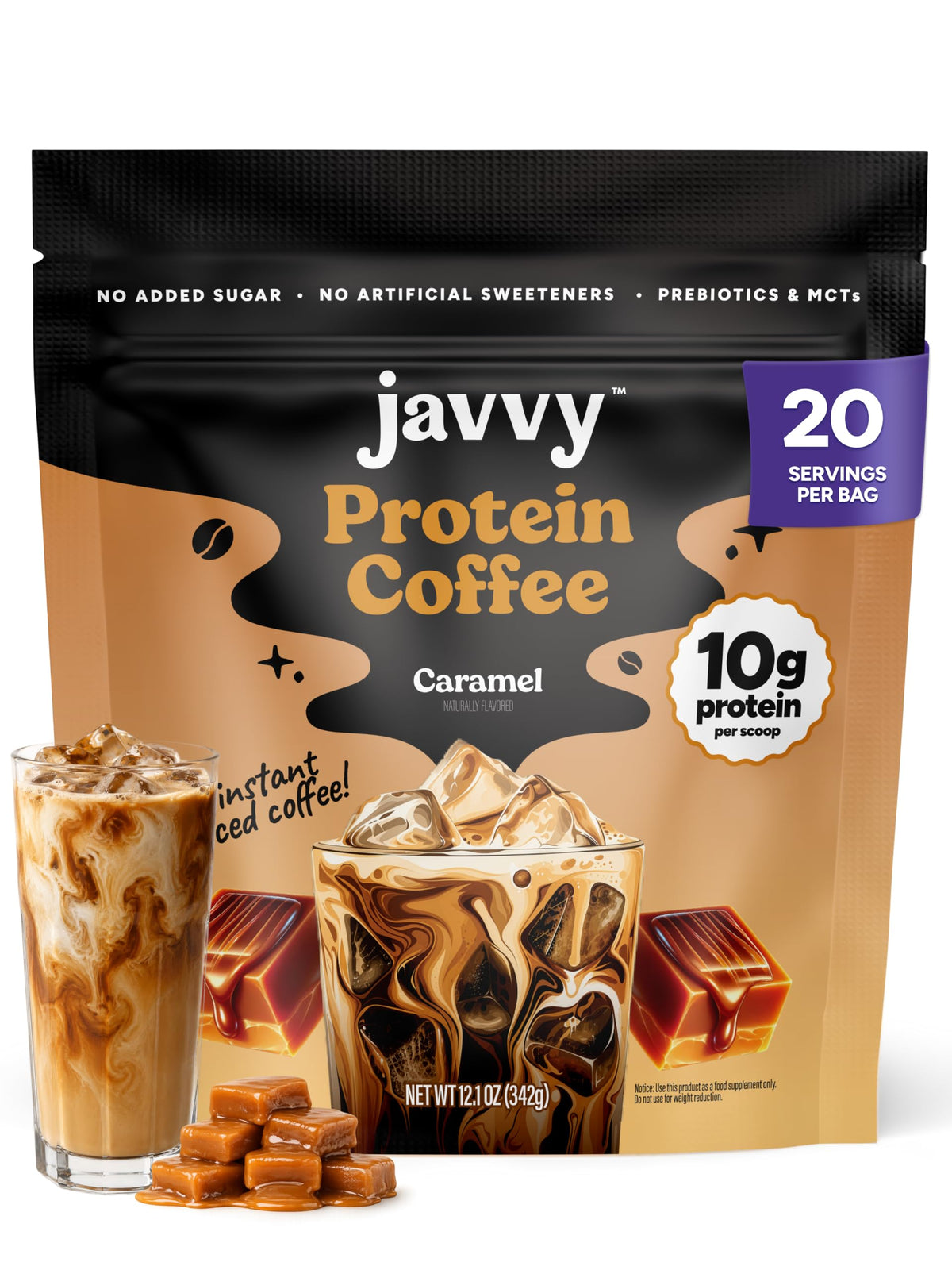 Javvy Protein Coffee for Cold Brew & Iced Coffee, Caramel Latte